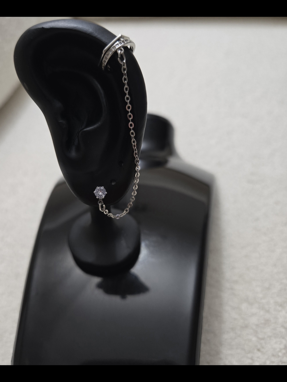 Sterling Silver Chain Ear Cuff with Cubic Zirconia Drop